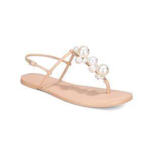 INC Womens Beige Embellished T-Strap Paeryn Round Toe Buckle Thong Sandals 8.5 M